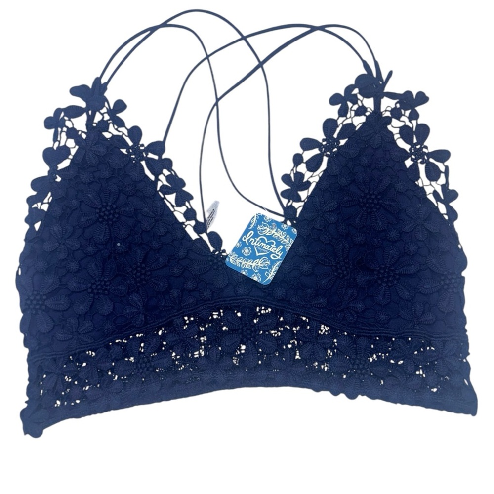 NWT free people lace scallop navy blue brallete size Large